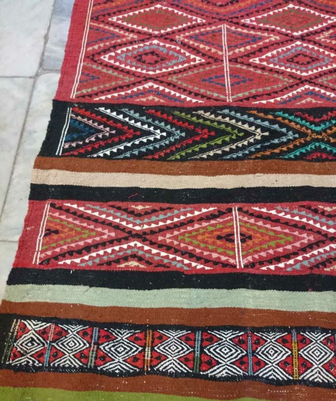 Red Berber Kilim multicolor handmade woollen 100x200cm