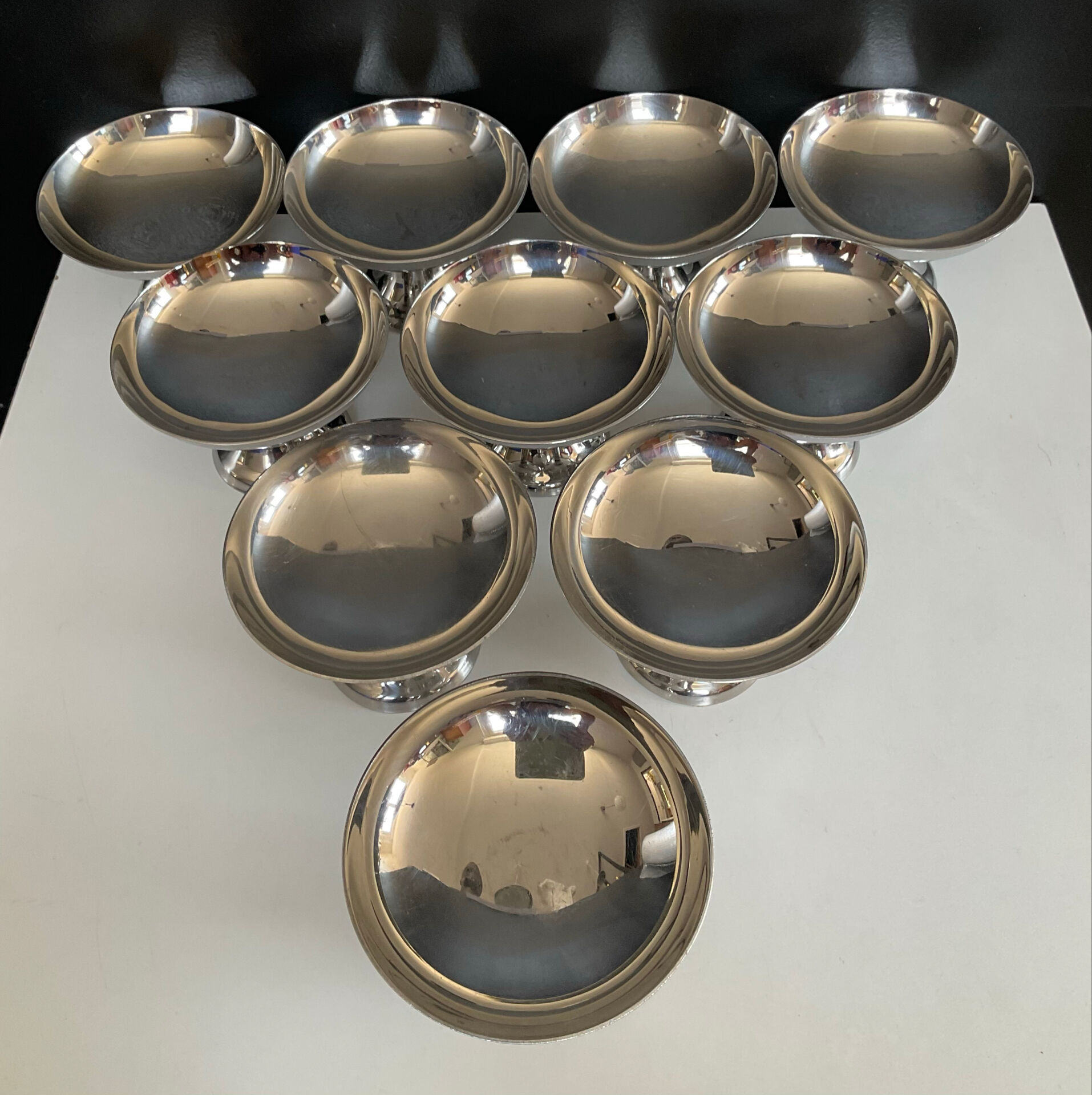 Série de 10 coupe à glaces vintage en inox