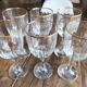 Set of 6 vintage red wine glasses with scrolled drinking rim and gold rim