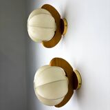 Pair of cocoon sconces with pine, Italy, 1970