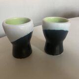 pair of green lined Vallauris 196O egg cups