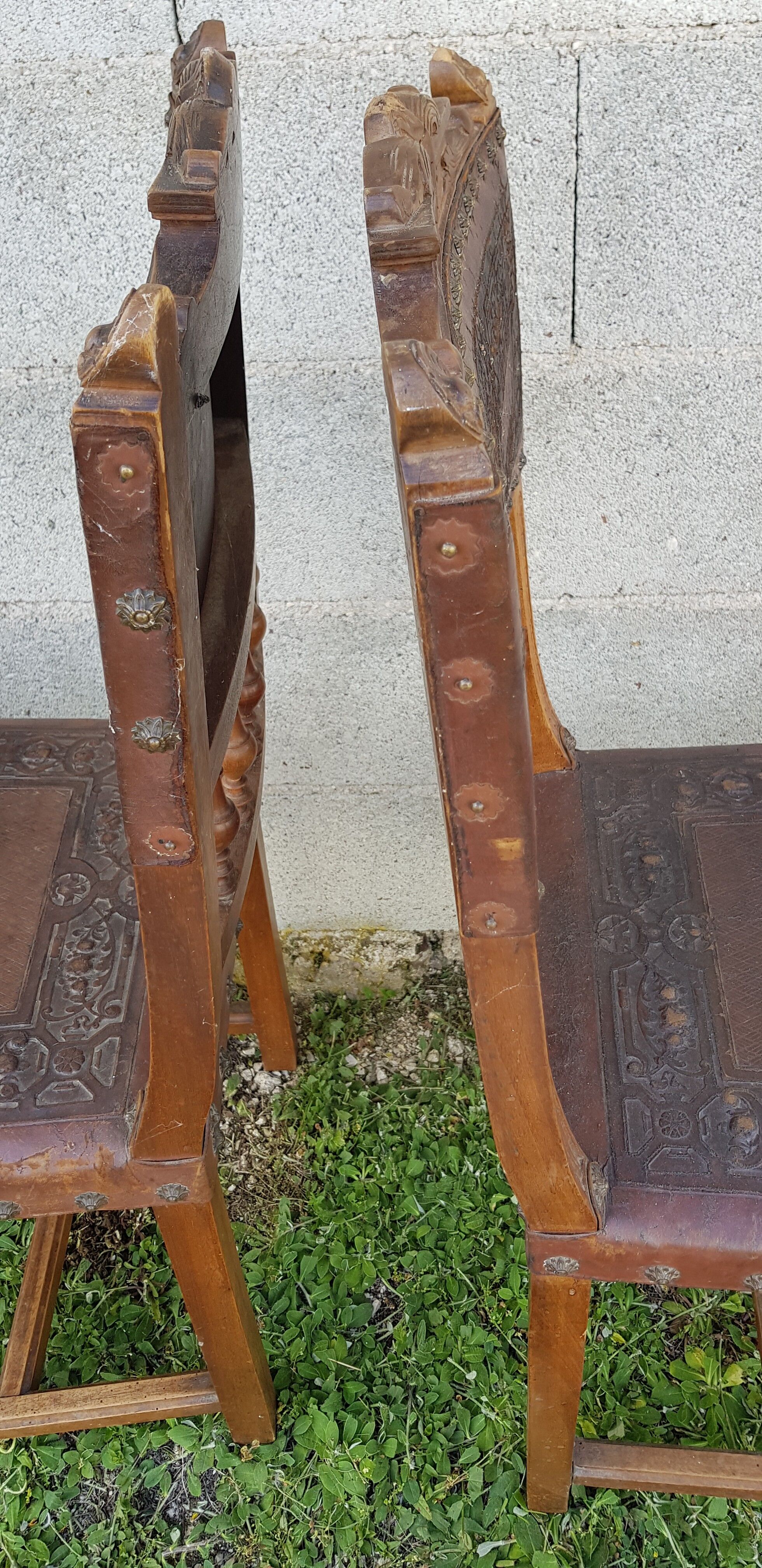 2 seat chairs and leather backrest