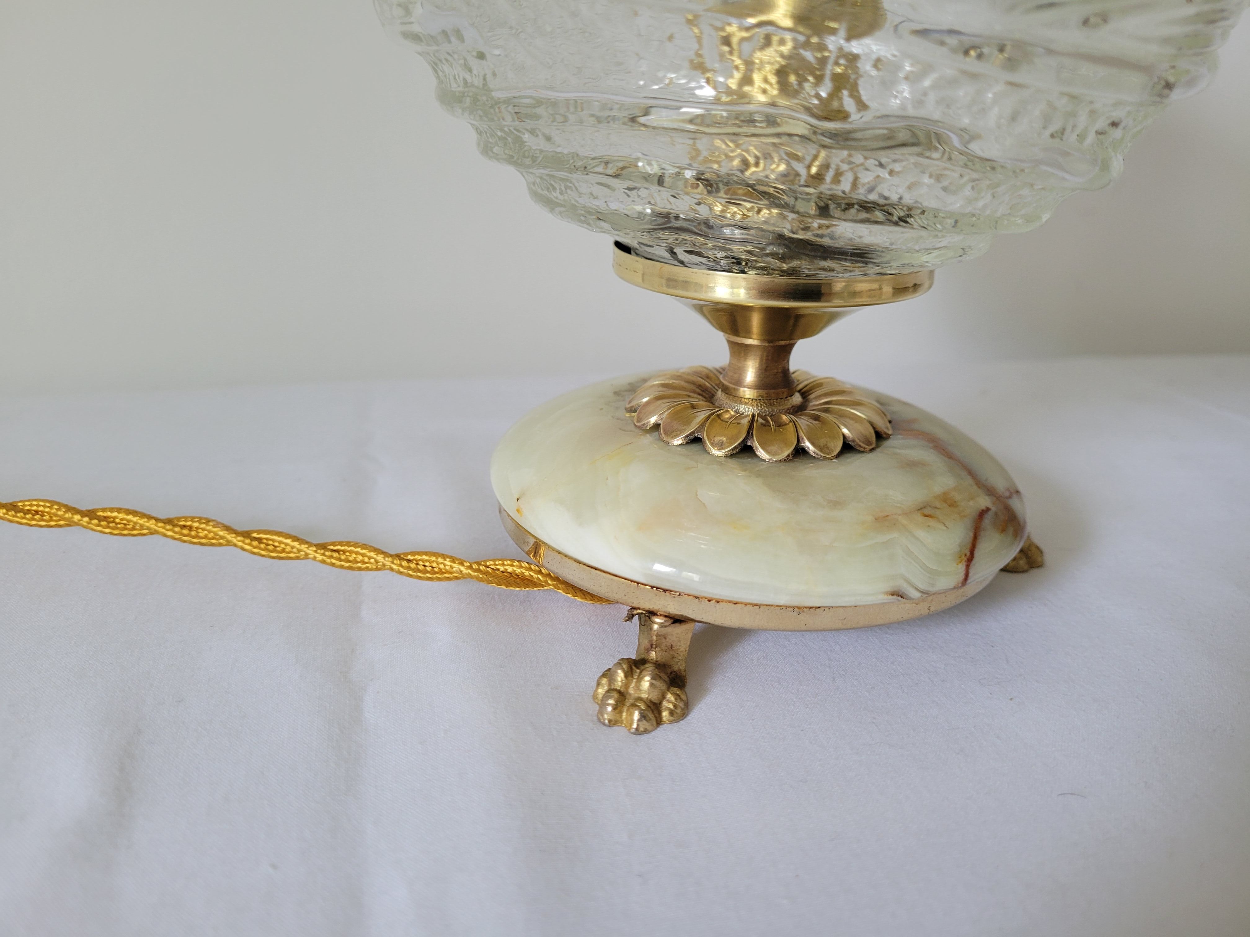 Onyx lamp, brass and glass