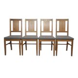 4 brutalist chairs in oak and checkered fabric, Denmark, 1960s