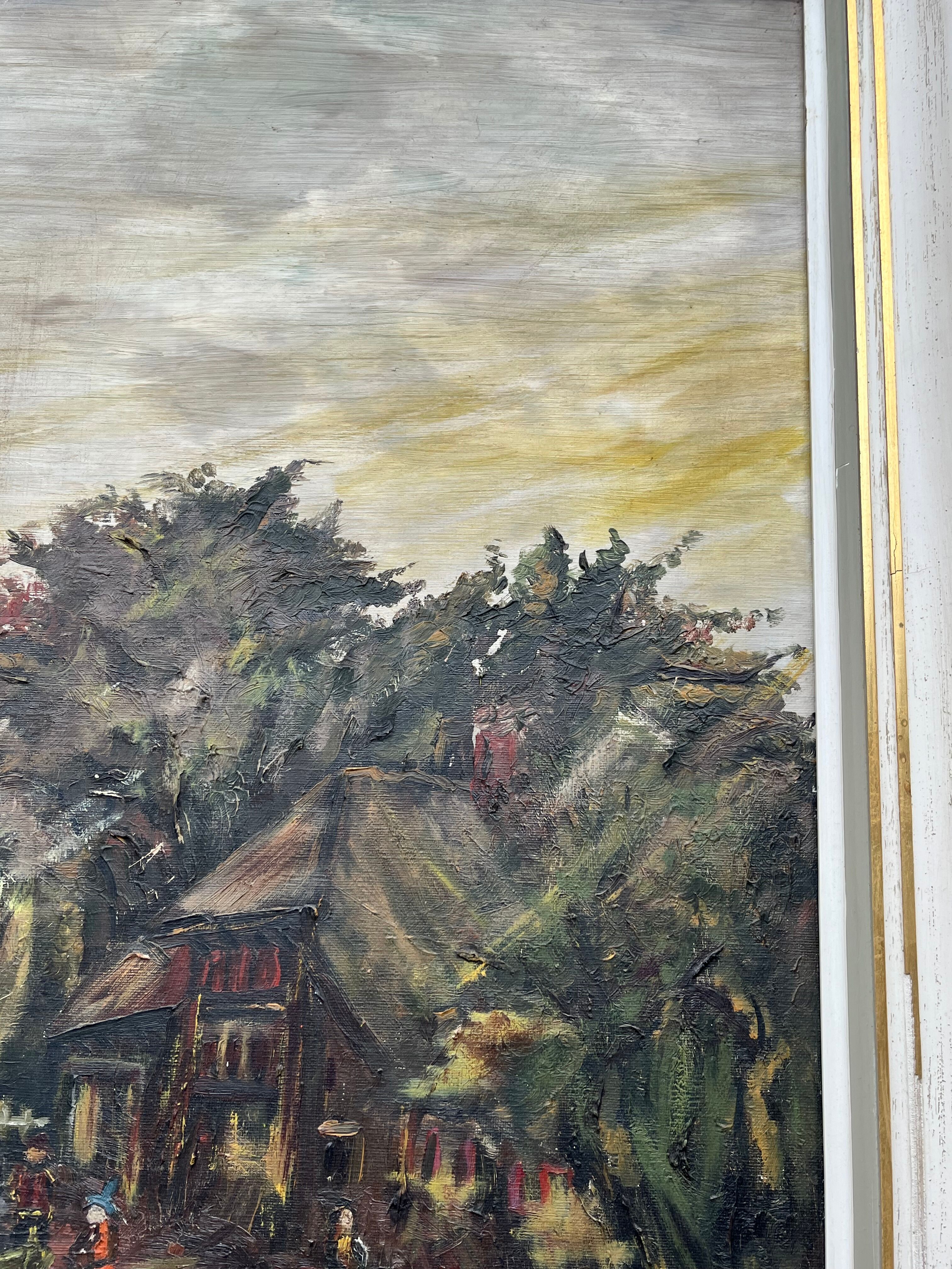 Painting, oil on canvas signed, forest landscape with horsemen