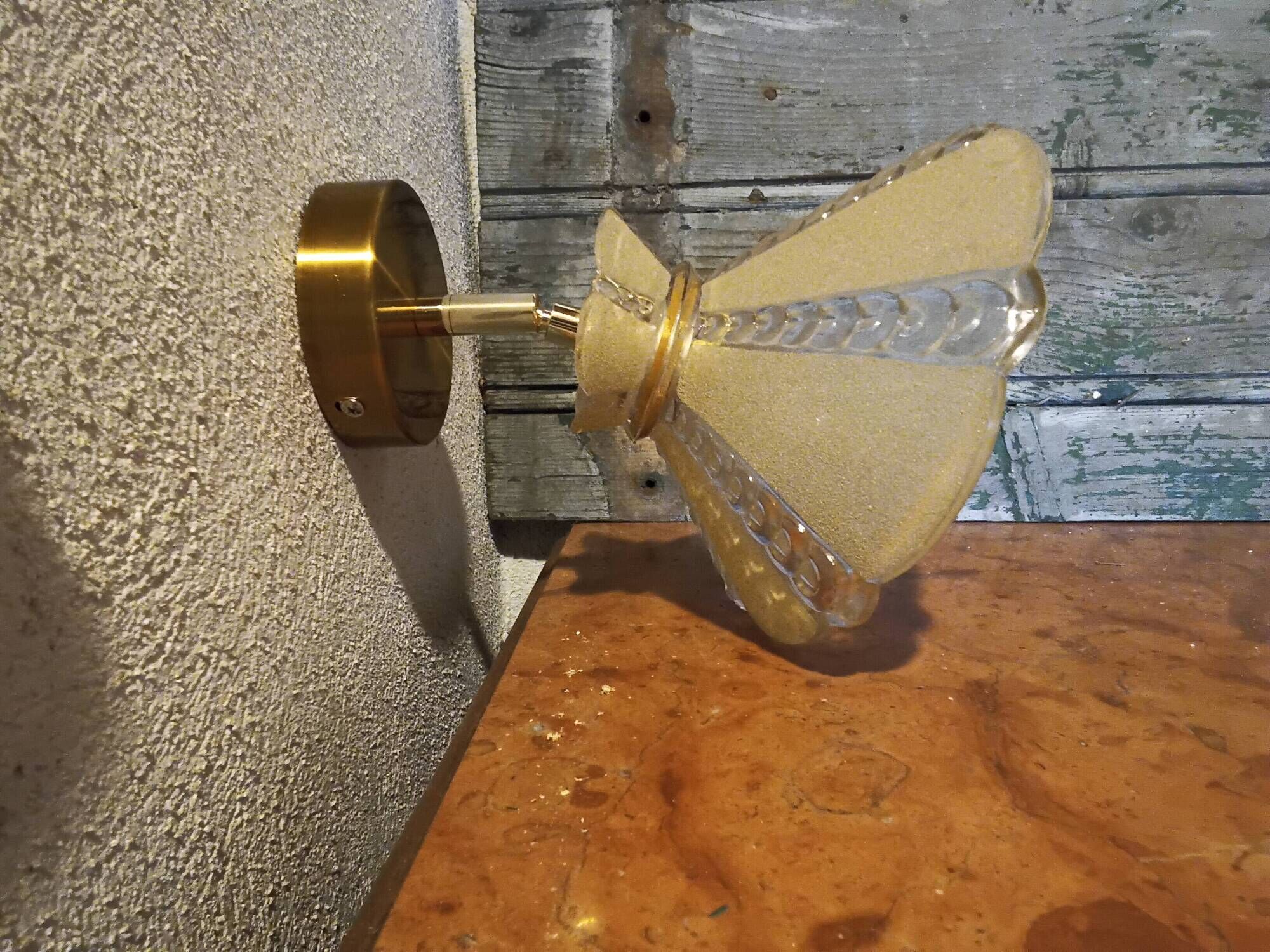 Pair of vintage wall lights in pale yellow granite glass