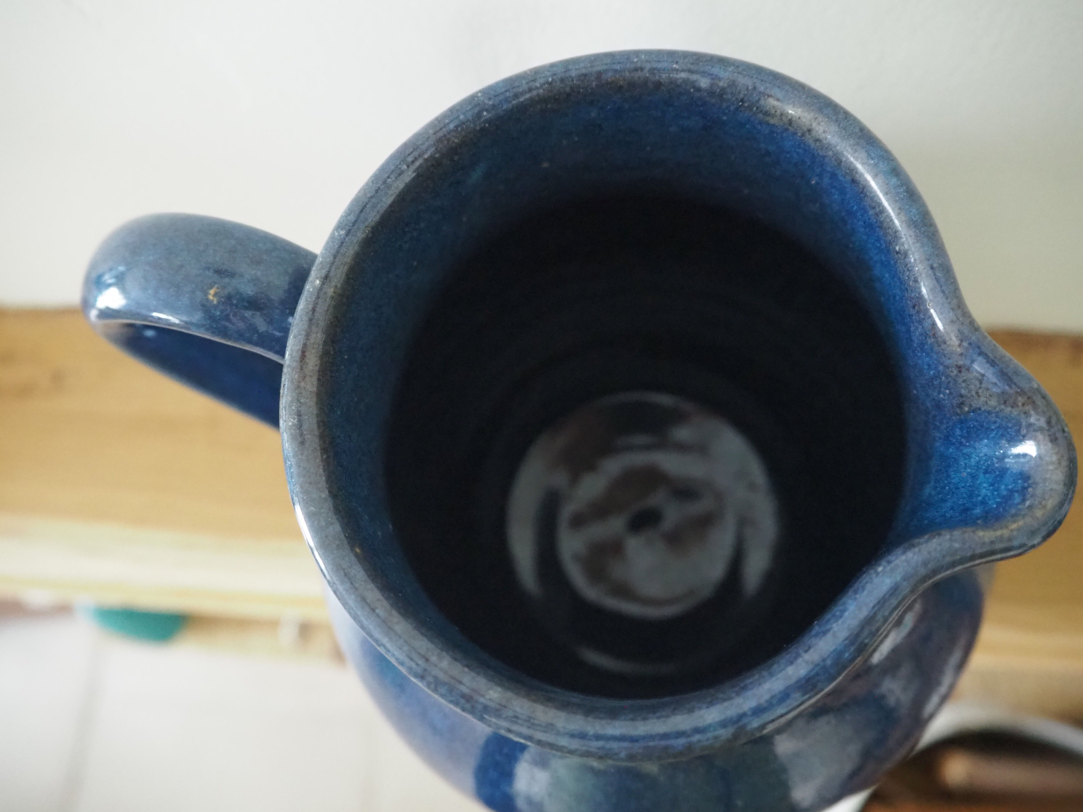 Ceramic pitcher – blue enamel signed J. Normand handmade in France