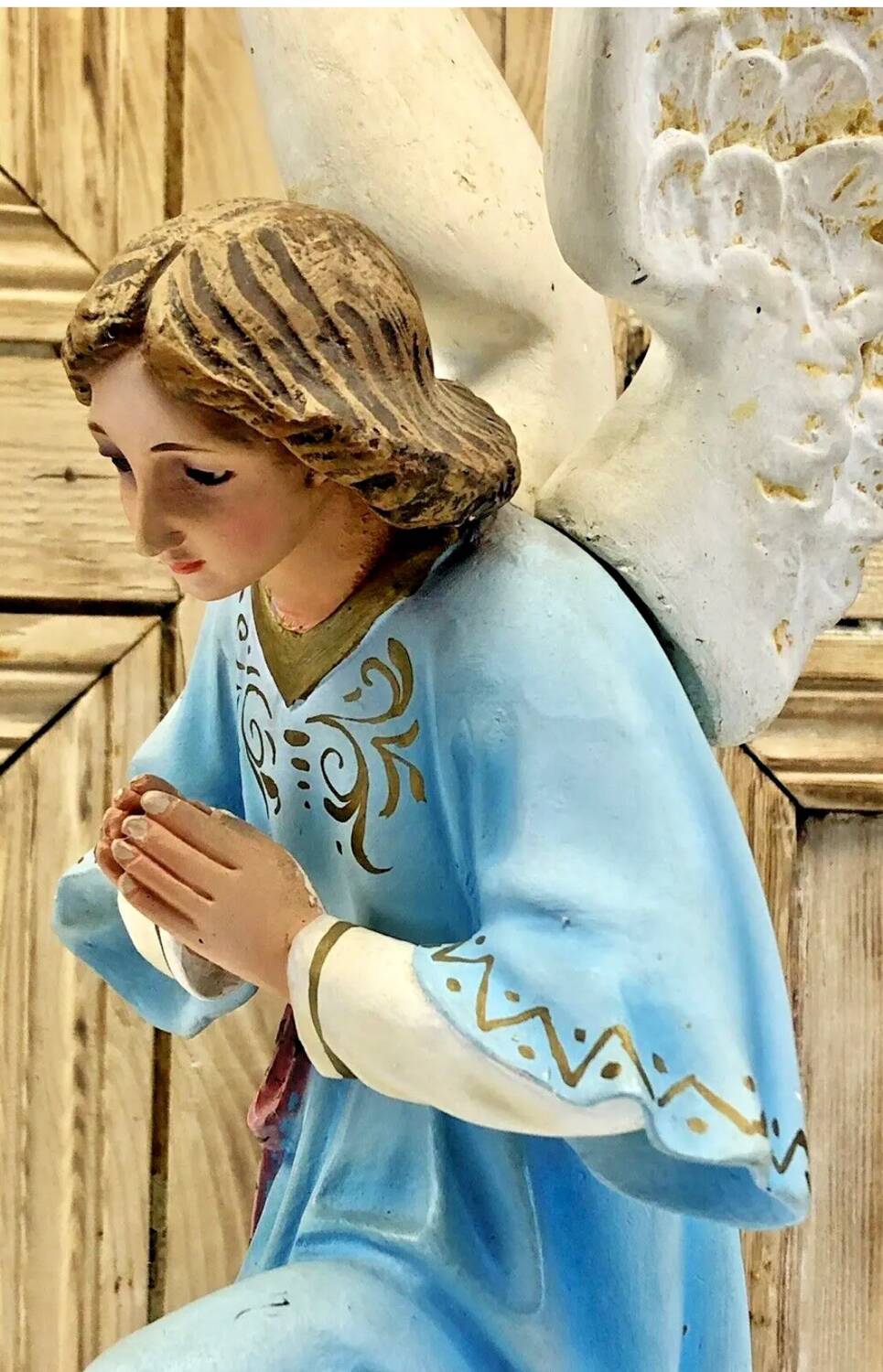 Large altar angel 42.5 cm plaster church statue sulphide eyes XIX