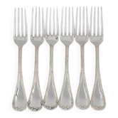 Christofle Rubans 6 dessert forks, silver-plated metal, excellent condition.