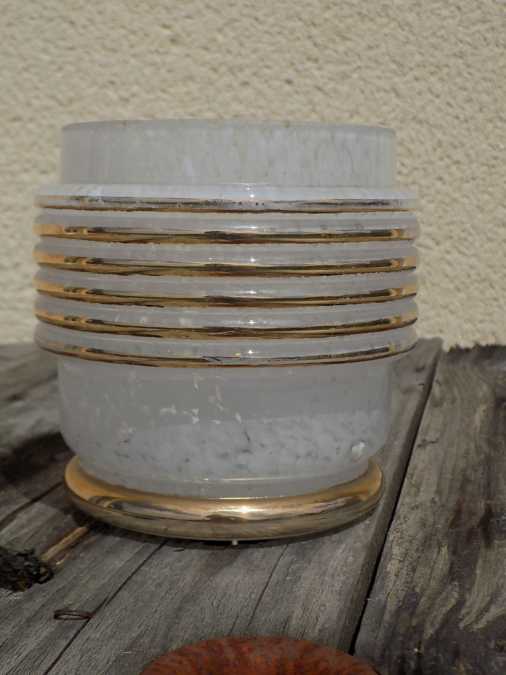 Vase Boule En Verre Rose Moucheté Blanc - Déco Vintage, Occasion