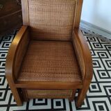 Fauteuil colonial rotin avec ottoman
