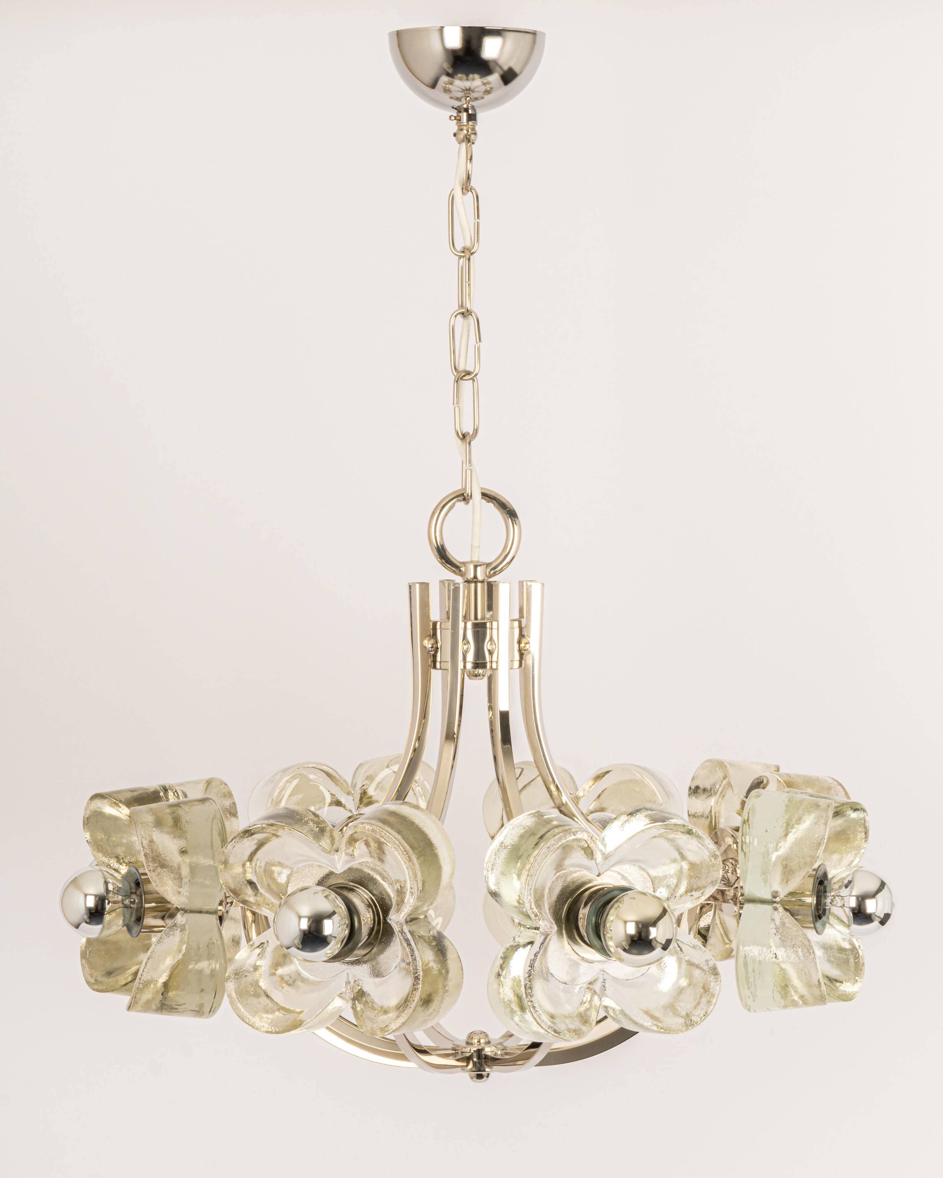 Large chrome glass and crystal pendant by Sische, Germany, 1970s.