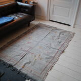 Vintage cactus silk carpet, grey and with original nomadic designs. free shipping in europe 225x135cm