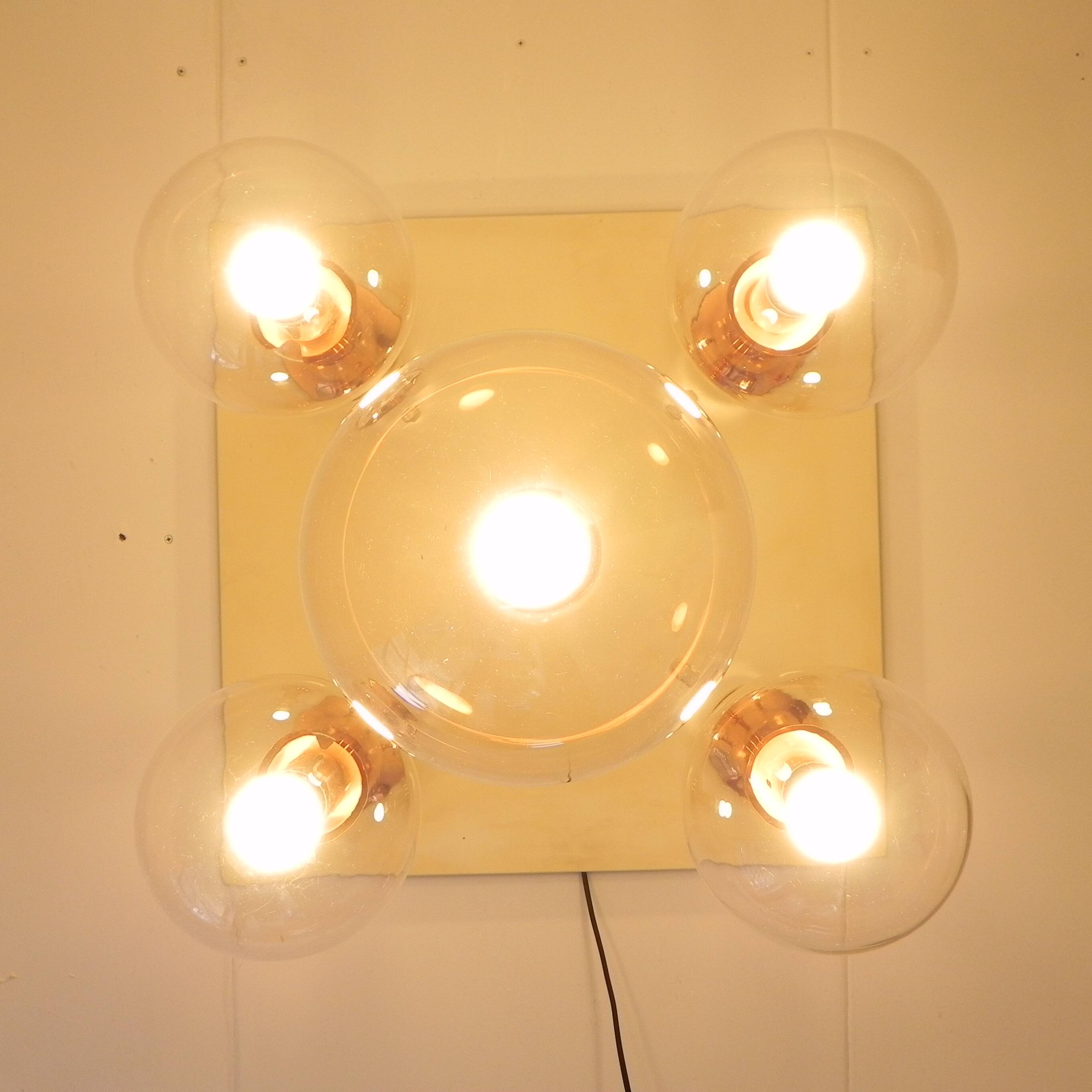 Rare ceiling lamp with 5 glass balls, Ott international, 1970s