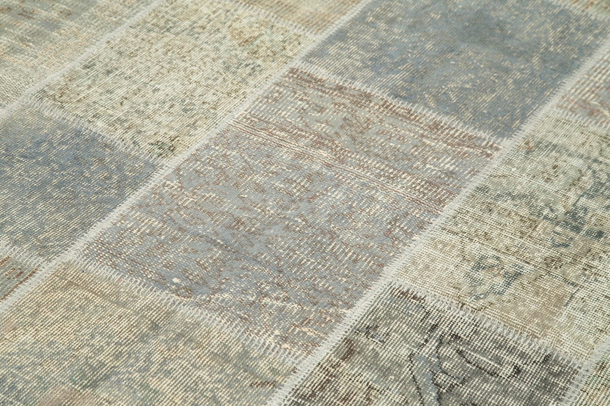 Handmade anatolian vintage 173 cm x 244 cm grey patchwork carpet