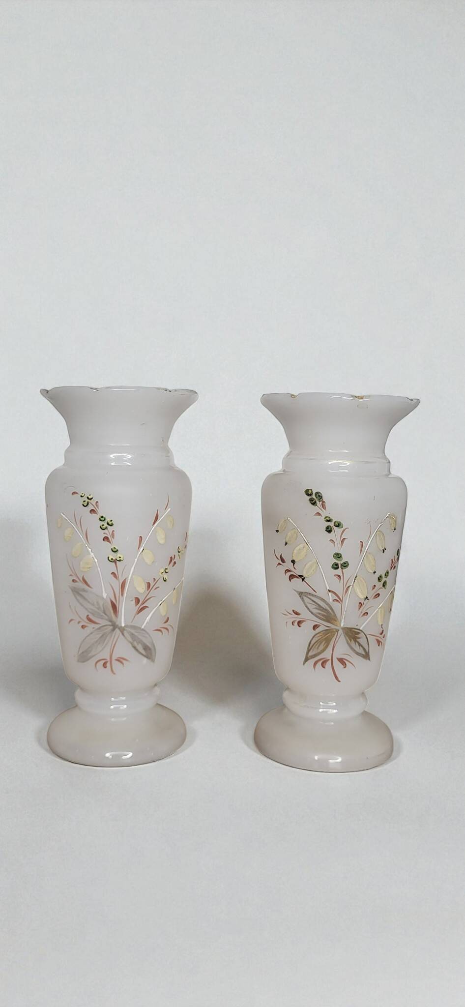 Pair of opaque enameled glass vases