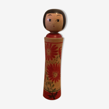 Poupée Kokeshi peinte à la main japonaise des années 1960