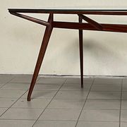 1950s Italian Wooden Table with Double Glass Top