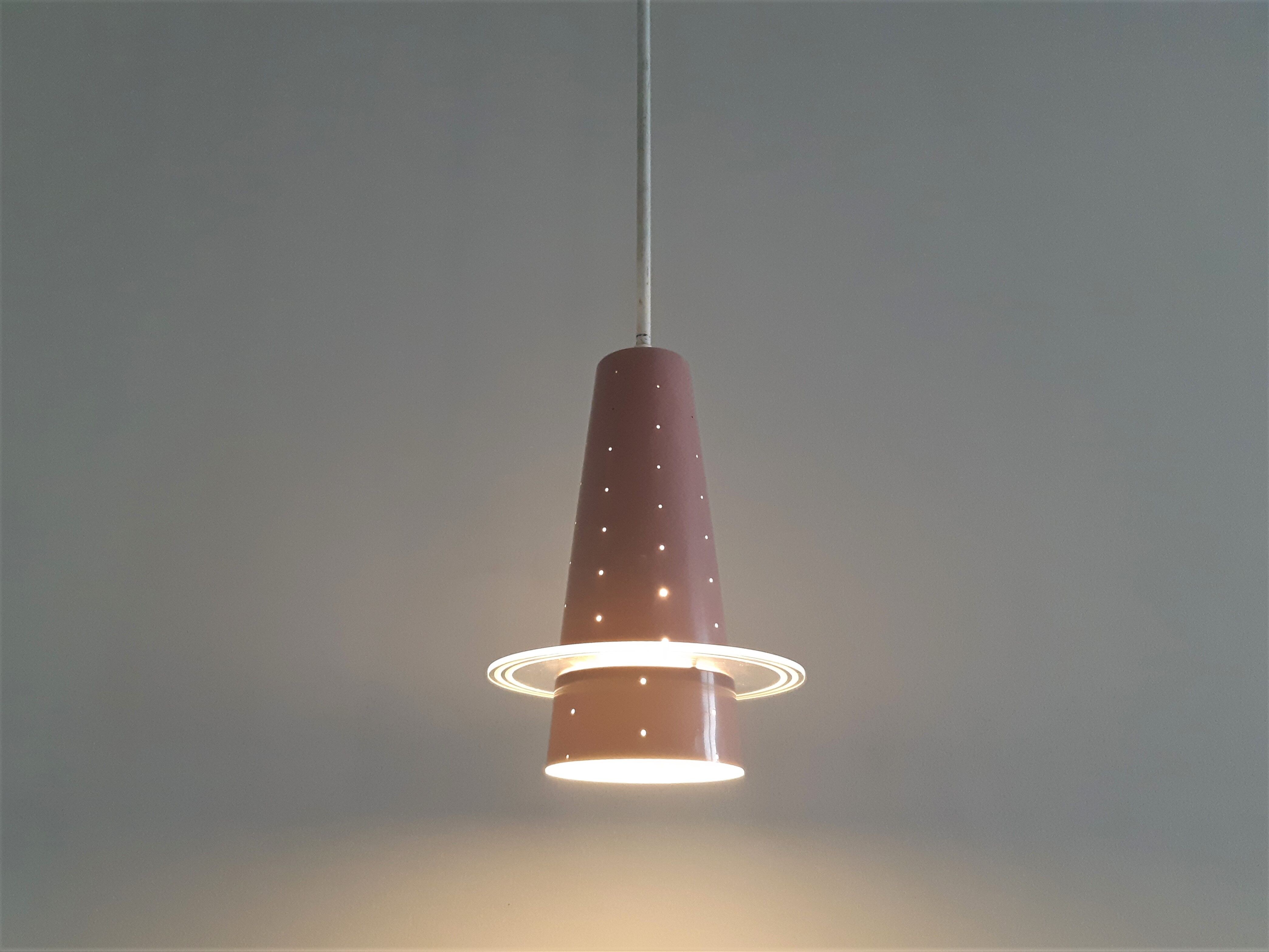 Pink conical pendant lamp from Evenblij, The Netherlands 1960's
