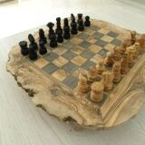 Rustic handcrafted olive wood chess set