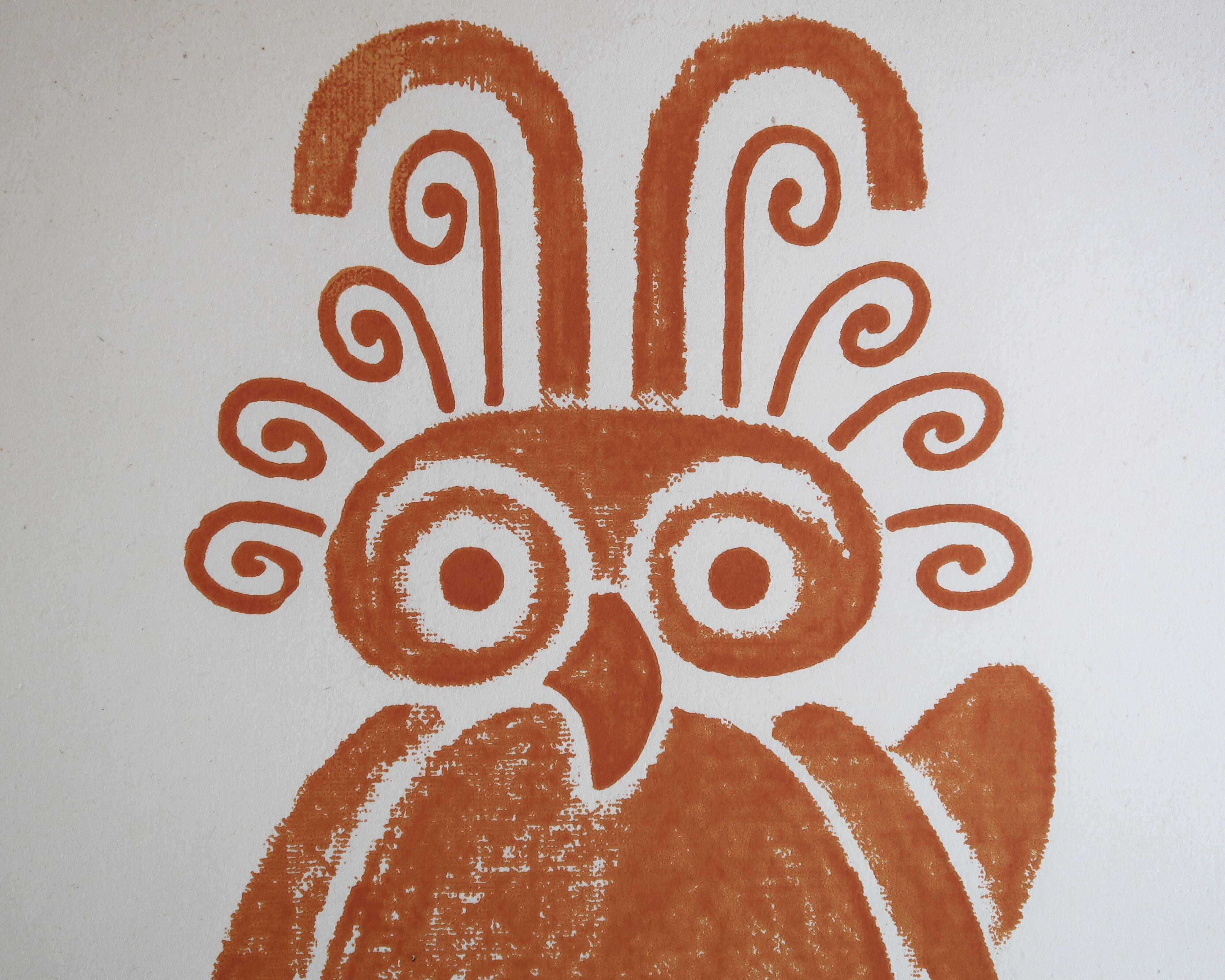Estampe originale Pré-Colombienne, Aztèques Colombie folk années 60