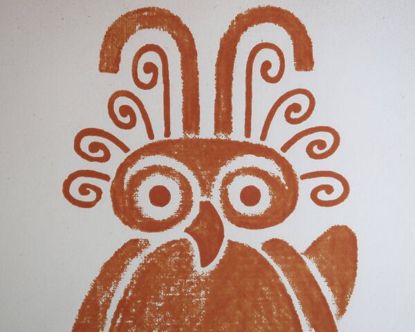 Estampe originale Pré-Colombienne, Aztèques Colombie folk années 60