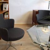 Vintage swivel armchair in gray fabric by axelson for garnas 2014 sweden