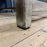 French farmhouse dining table with pine top and oak base