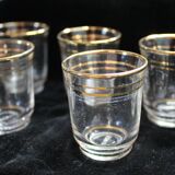 Ensemble 5 verres à liqueur avec filets dorés - Art Déco 1940 certifié
