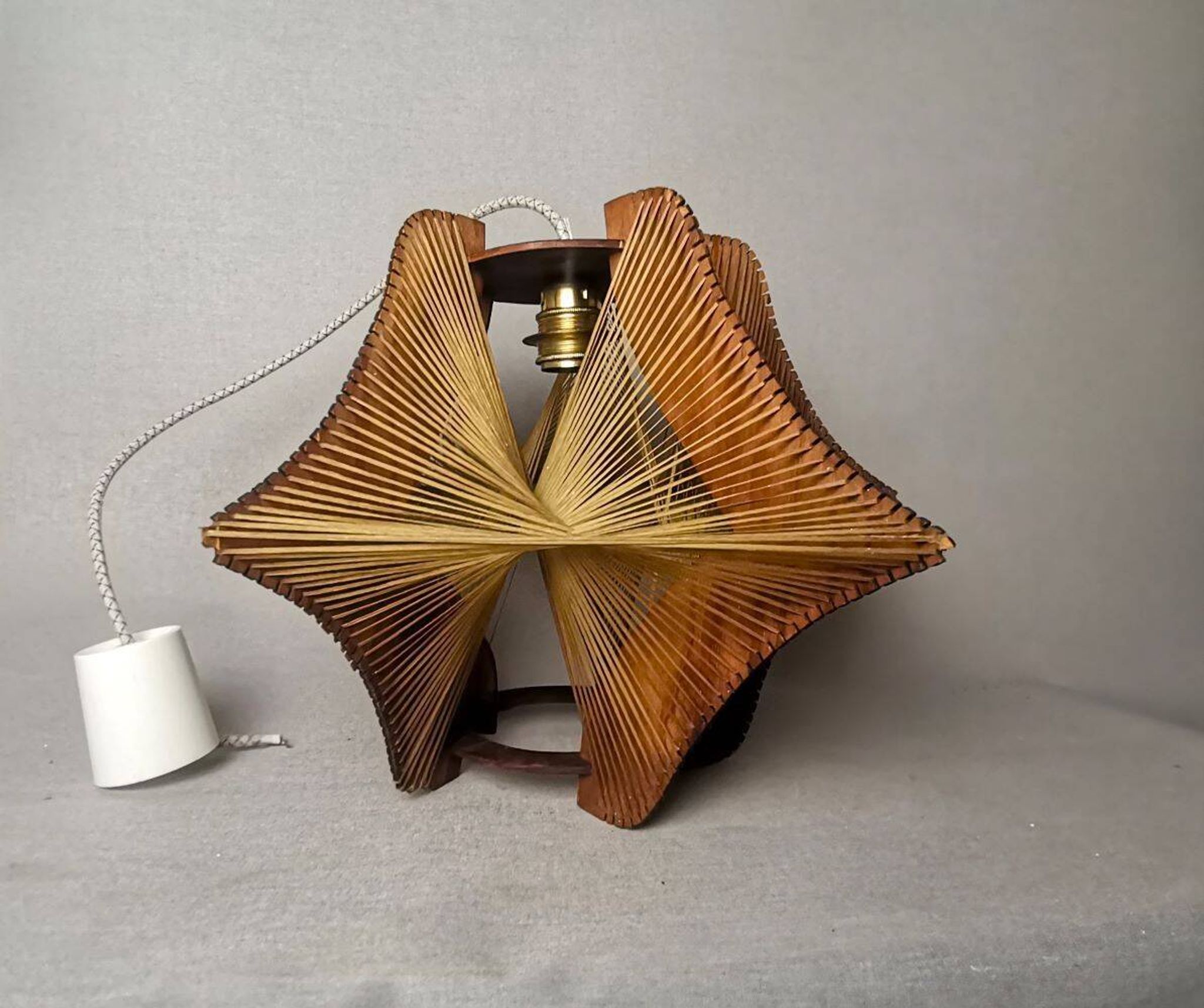 Large futuristic  wooden hanging lamp 1960s