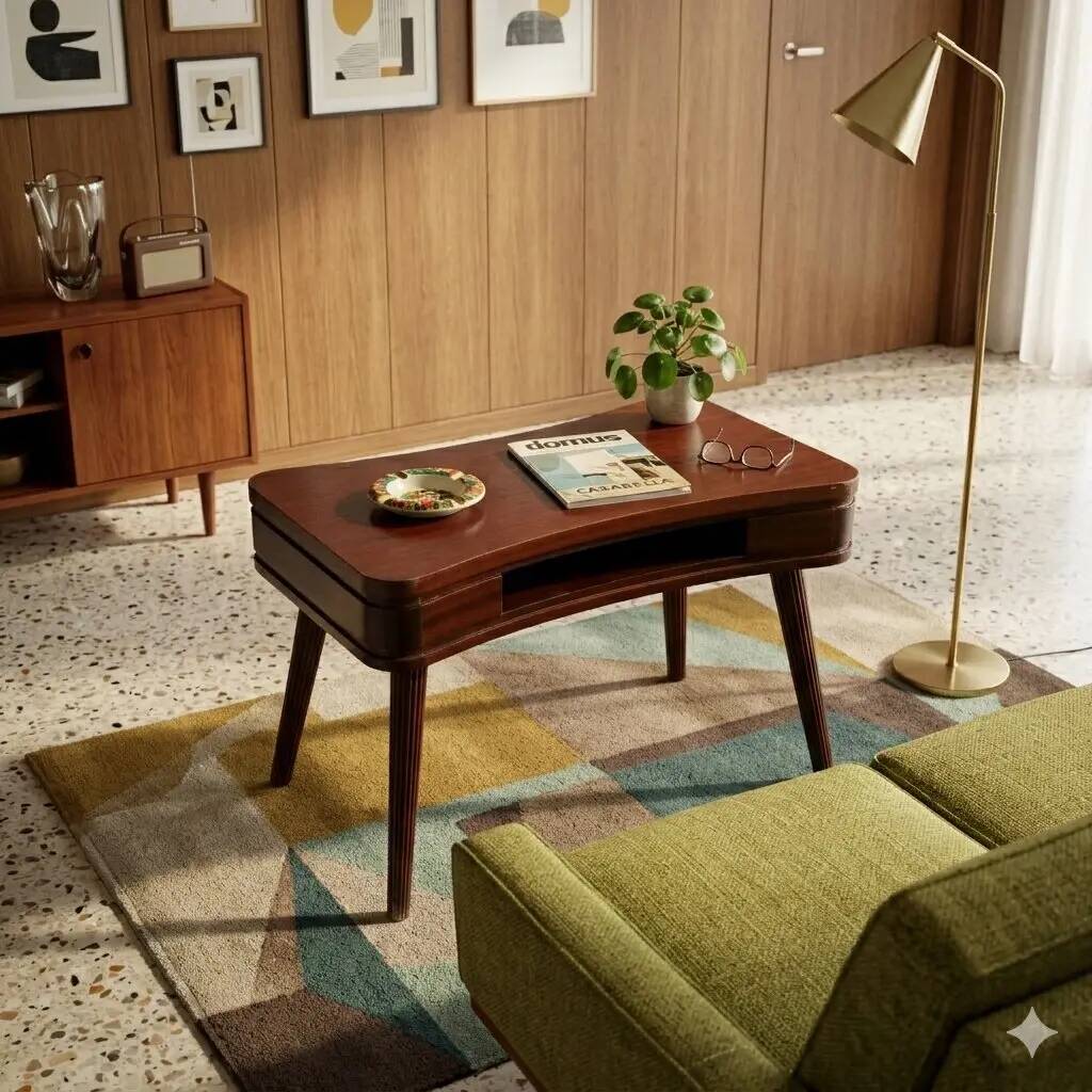 Table basse vintage des années 50-60 en placage d’acajou et hêtre peint