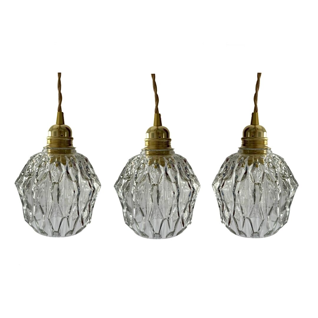 Trio of suspension in electrified chiseled glass to nine