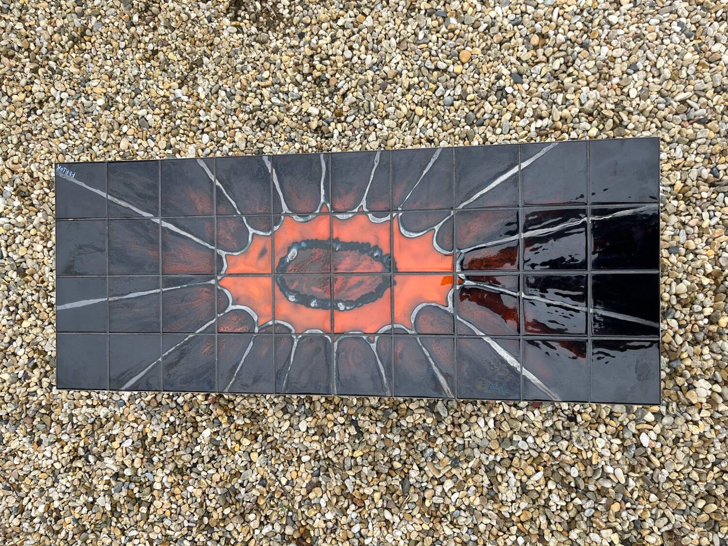 Coffee table in wrought iron and earthenware tiles by Ferlor