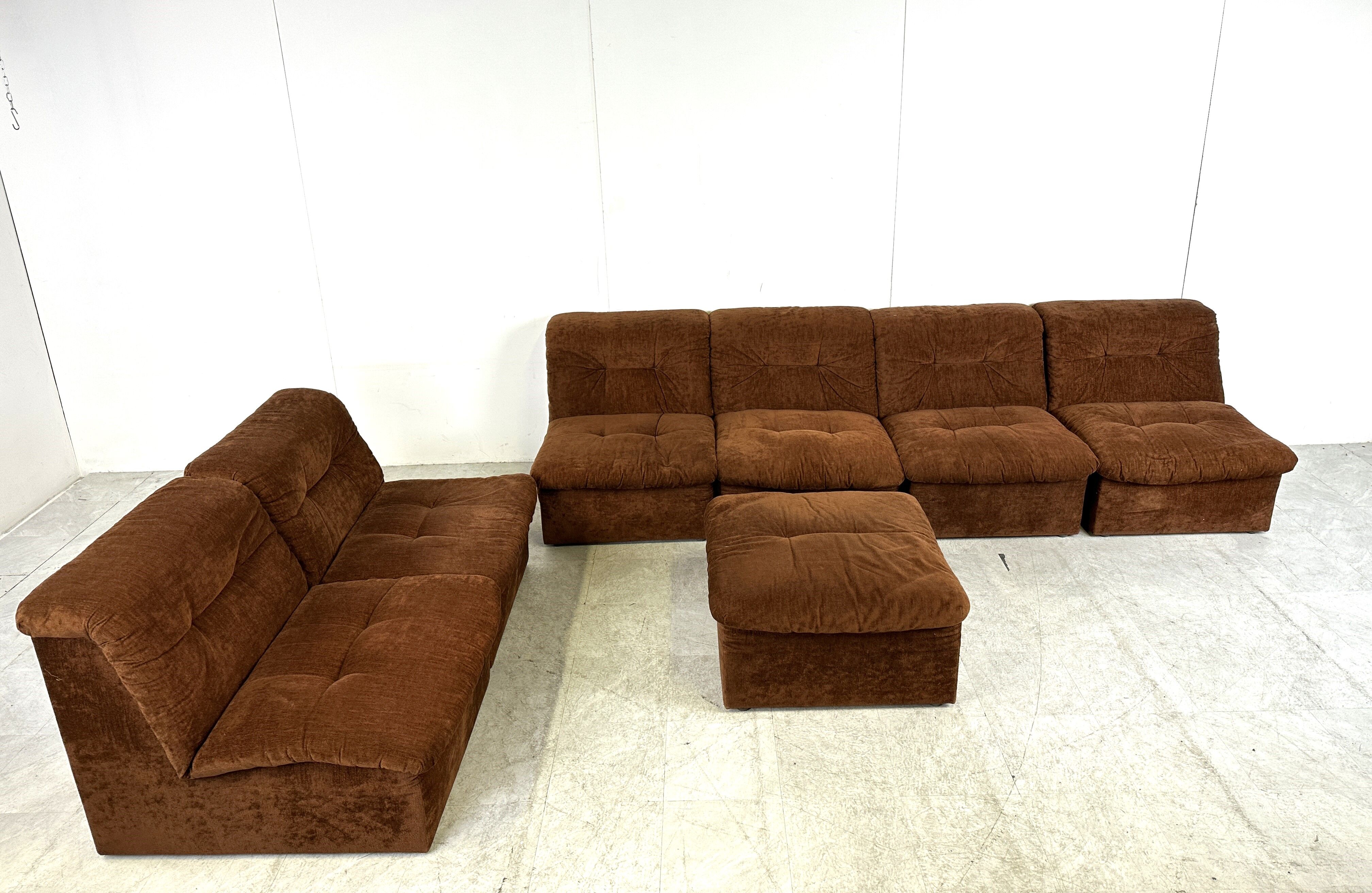 Vintage brown fabric modular sofa, 1970s
