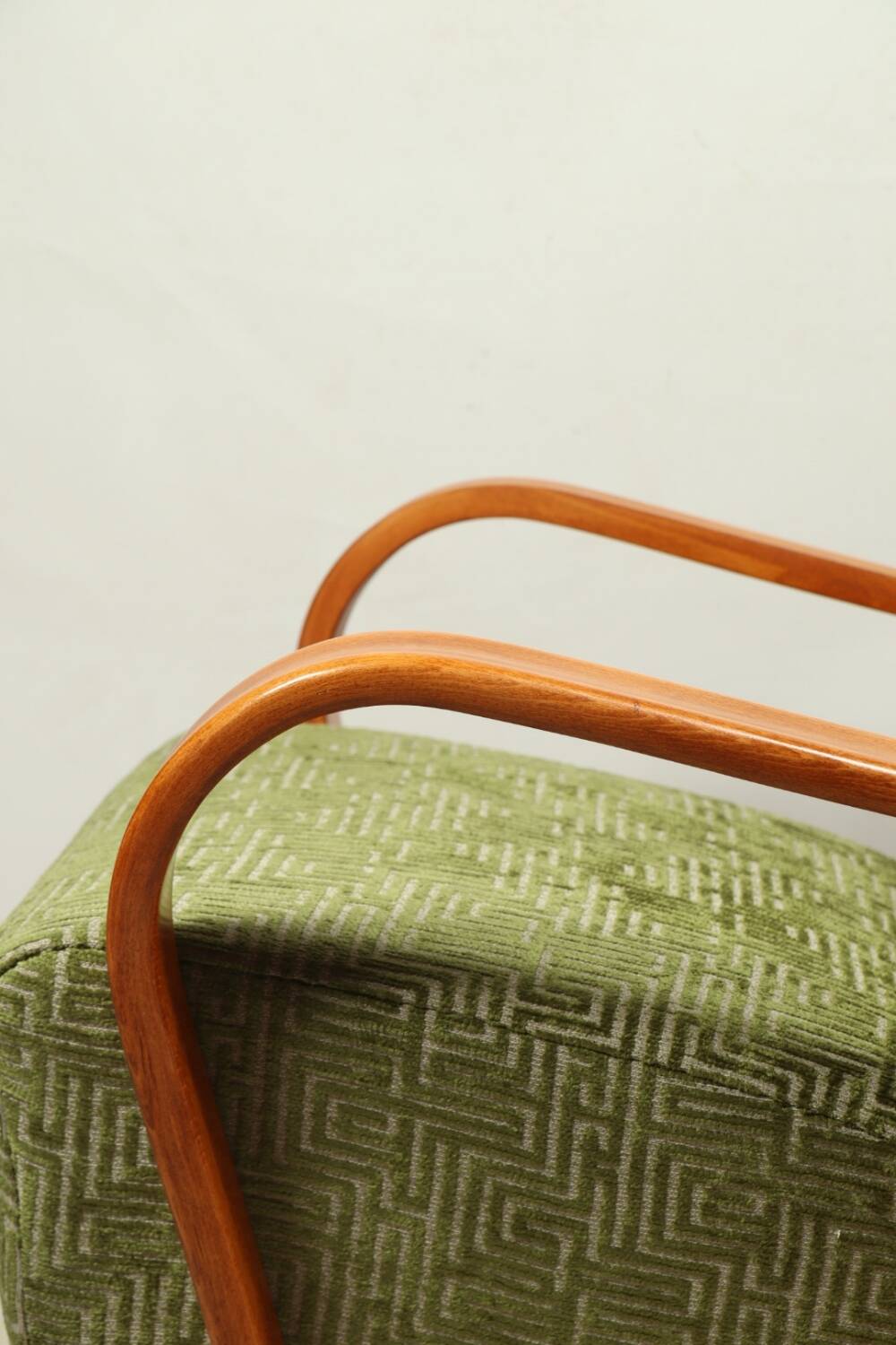 Art Deco armchair in green geometric jacquard by Kropacek Kozelek 1950