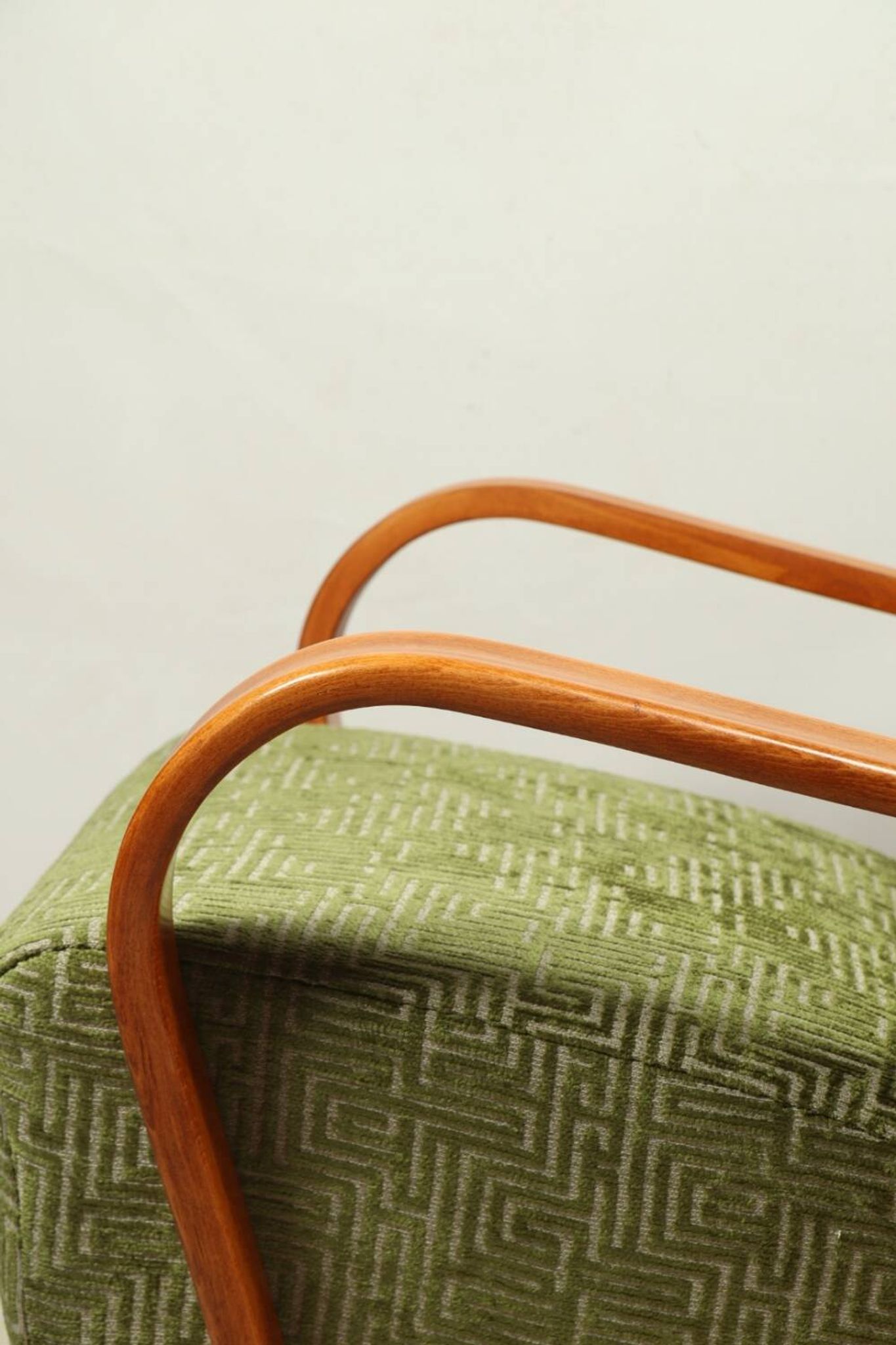 Art Deco armchair in green geometric jacquard by Kropacek Kozelek 1950
