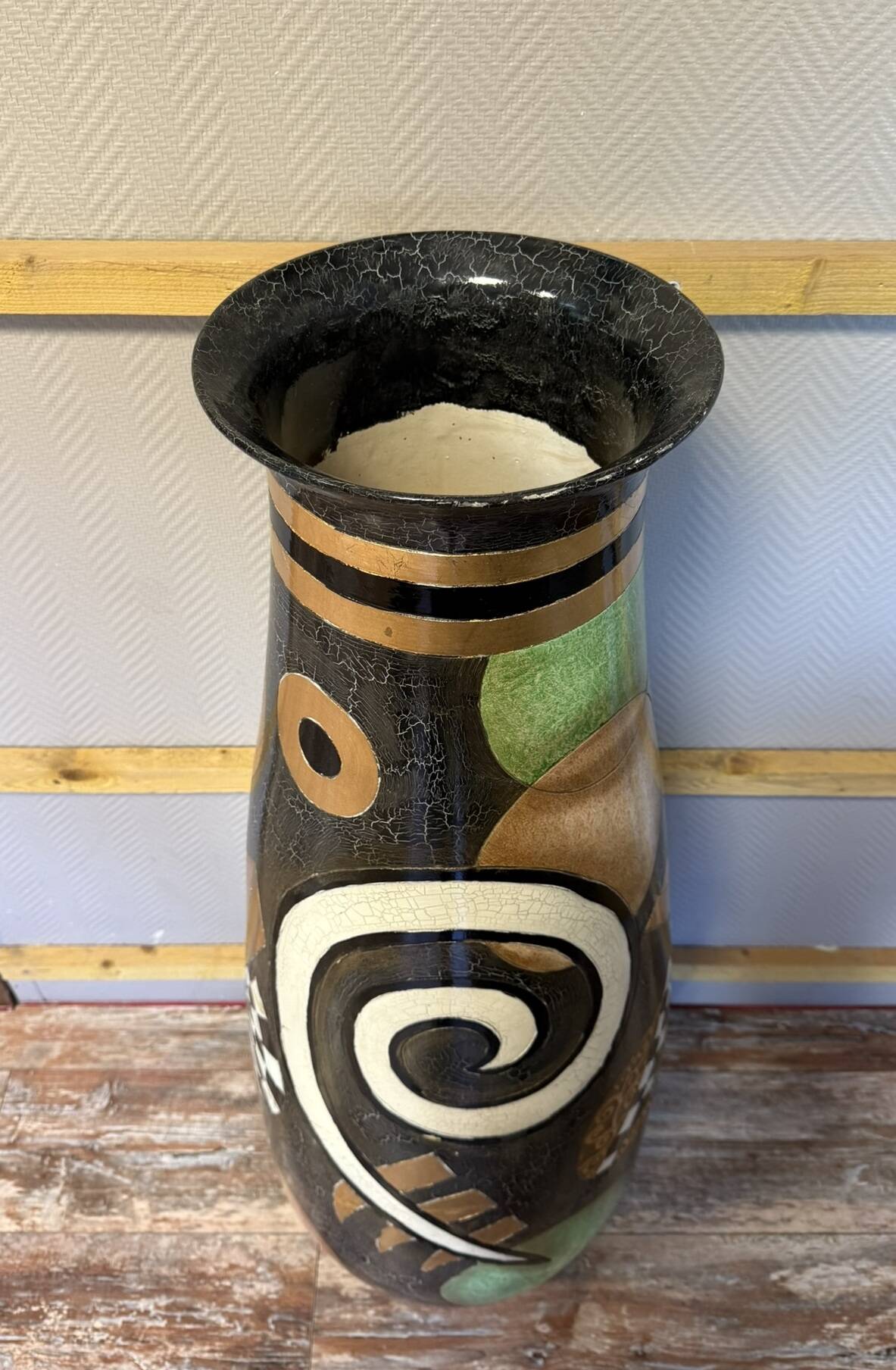 monumental terracotta vase, lacquered and enameled