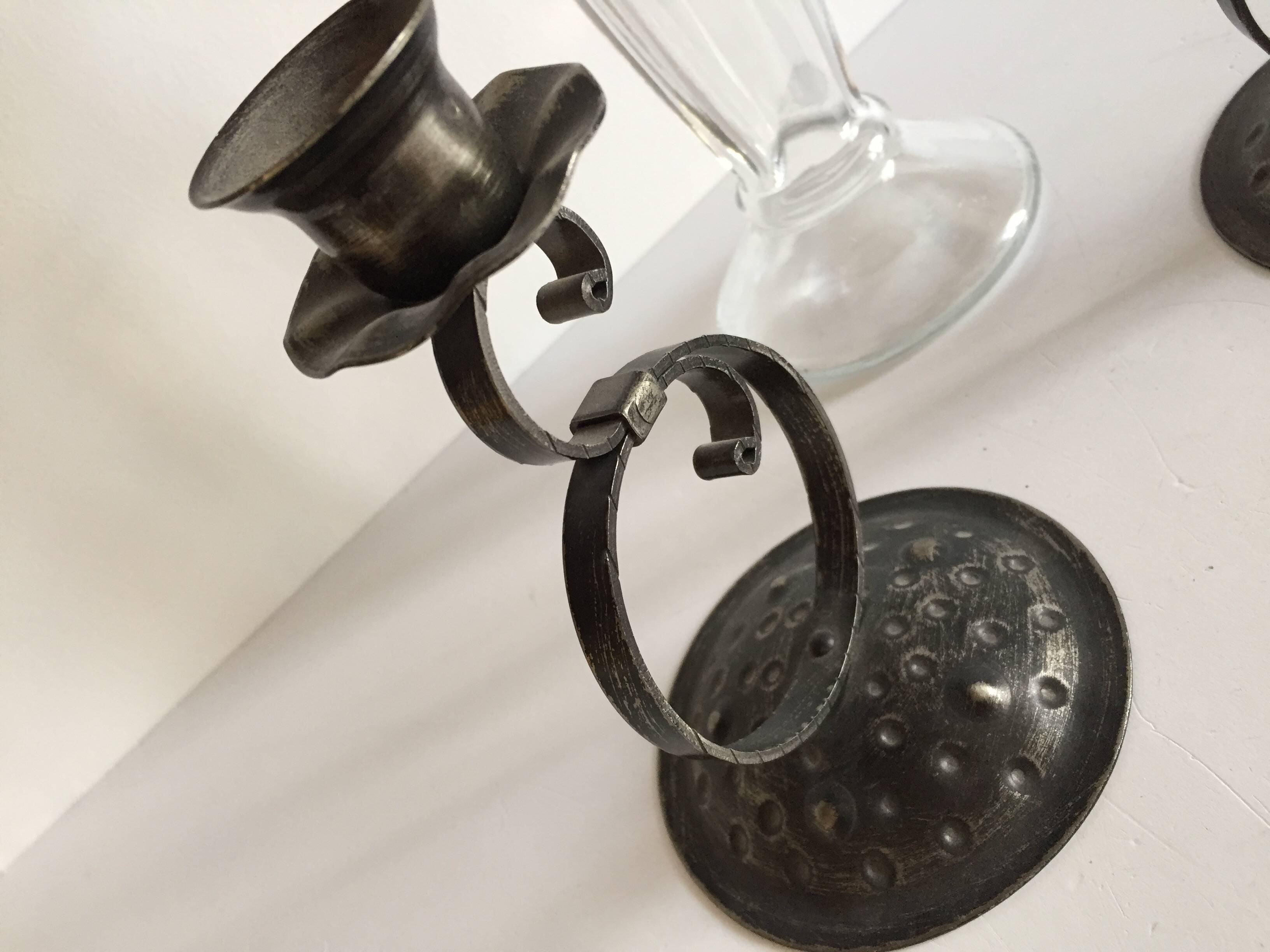 Bougeoirs verre et métal vintage