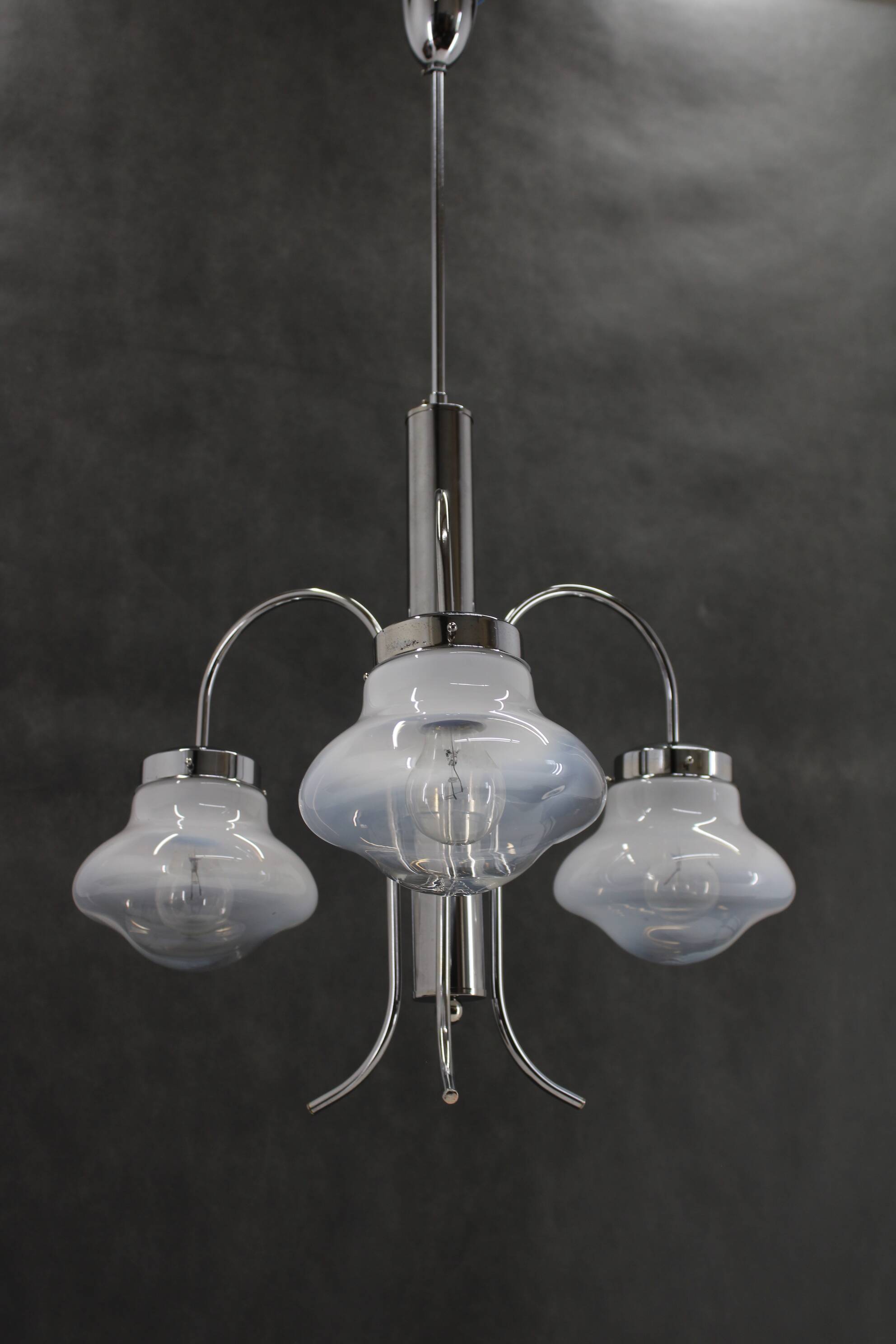 1960s Chrome Plated Chandelier with Murano Glass,  Italy