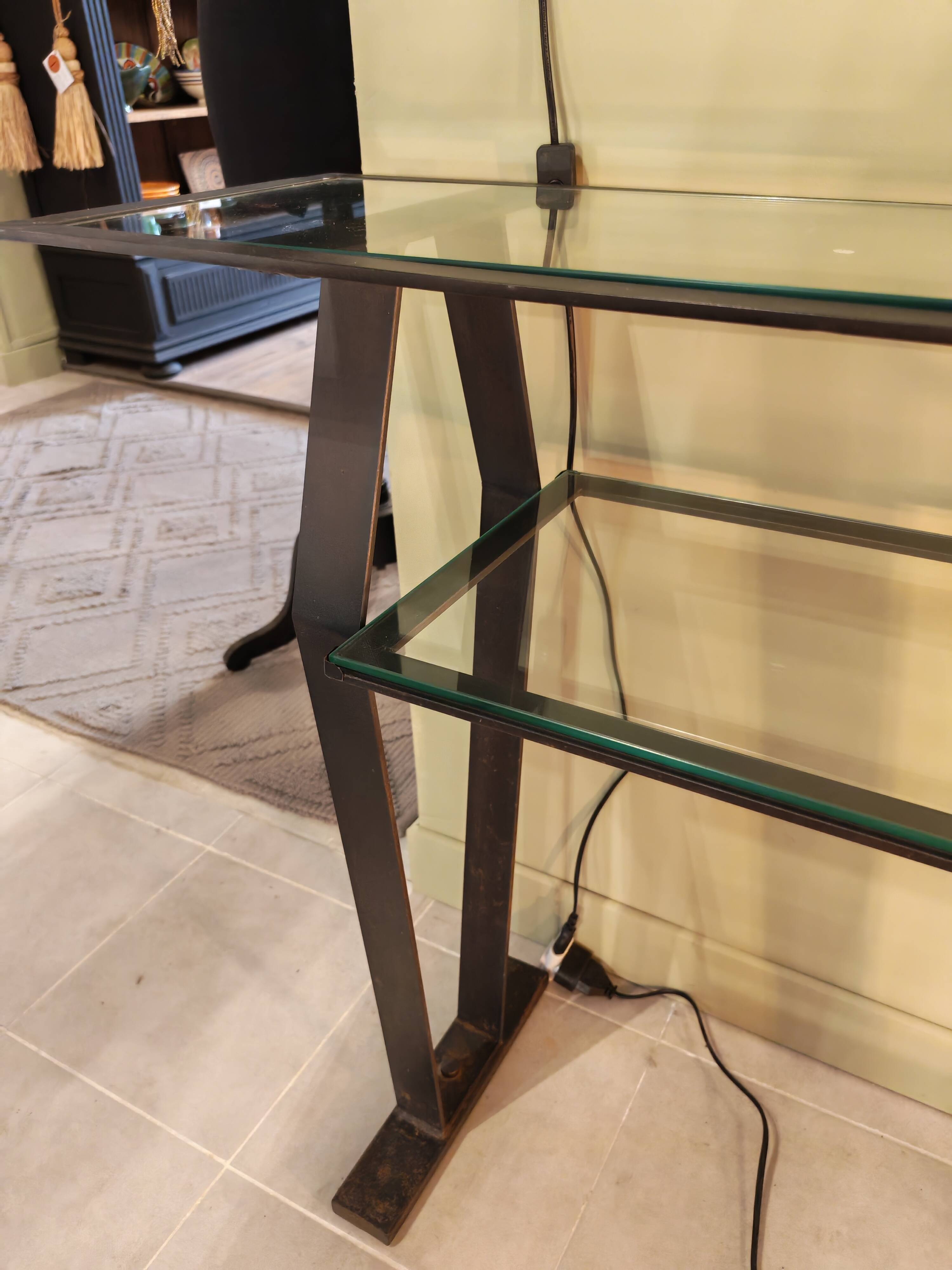Vintage metal and glass console