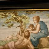 Bucolic scene painting on earthenware nineteenth after Delobel