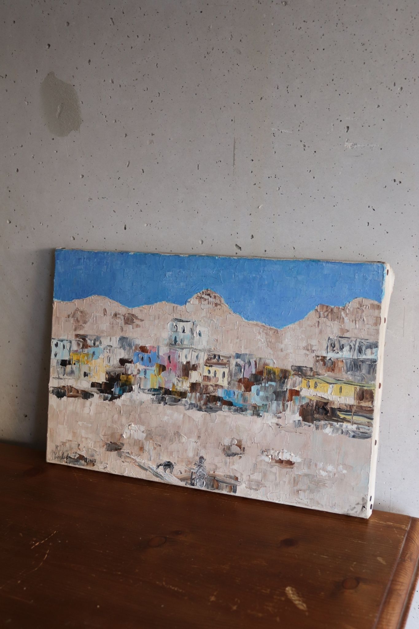 Huile sur toile village coloré