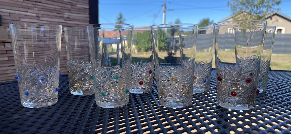 6 gobelets en verre avec des cabochons de couleur porto limoncello