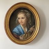 Portrait of a young girl in pastel from the 19th century.