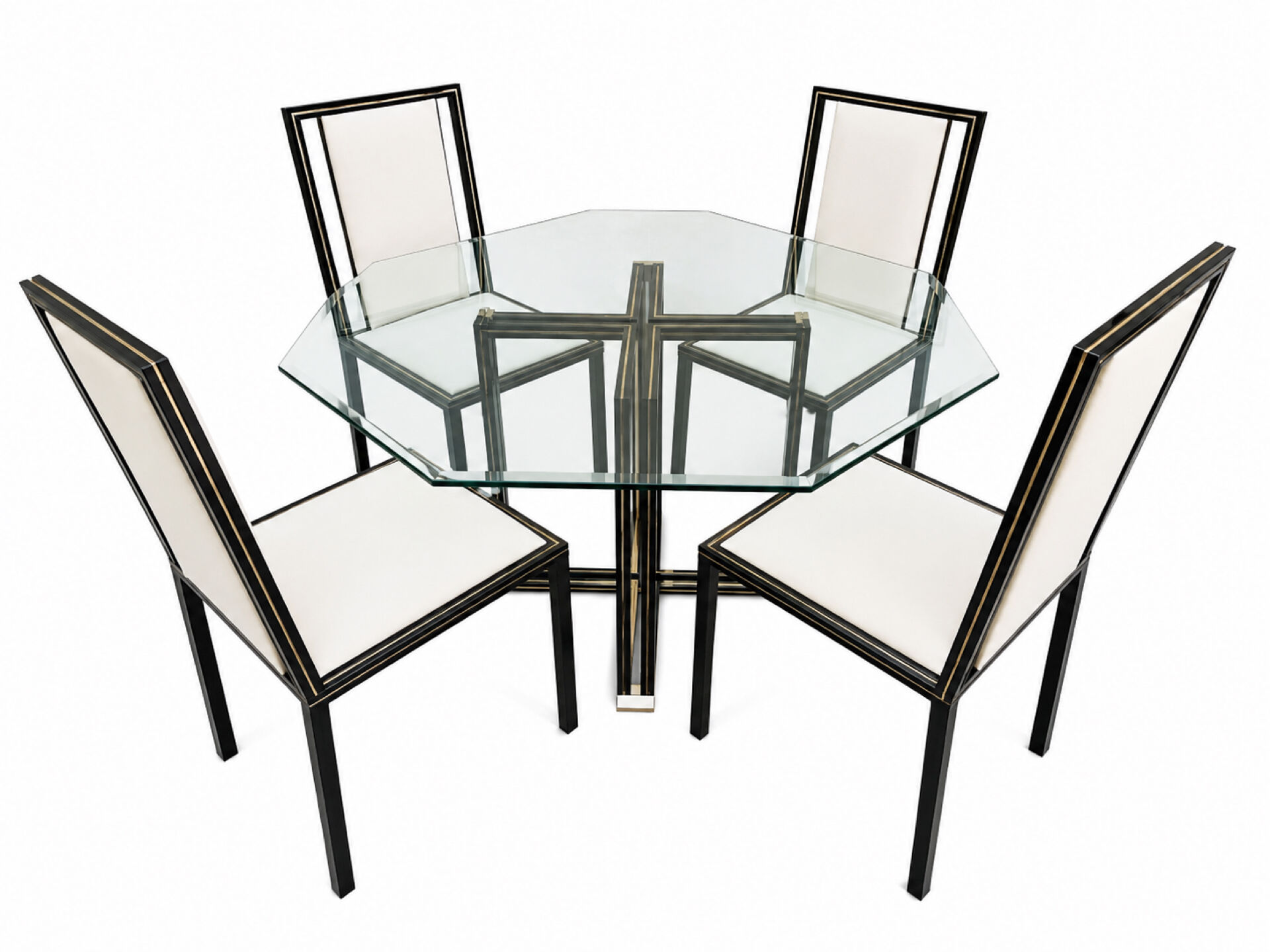 Ensemble Table et 4 chaises Pierre Vandel Paris — plateau verre