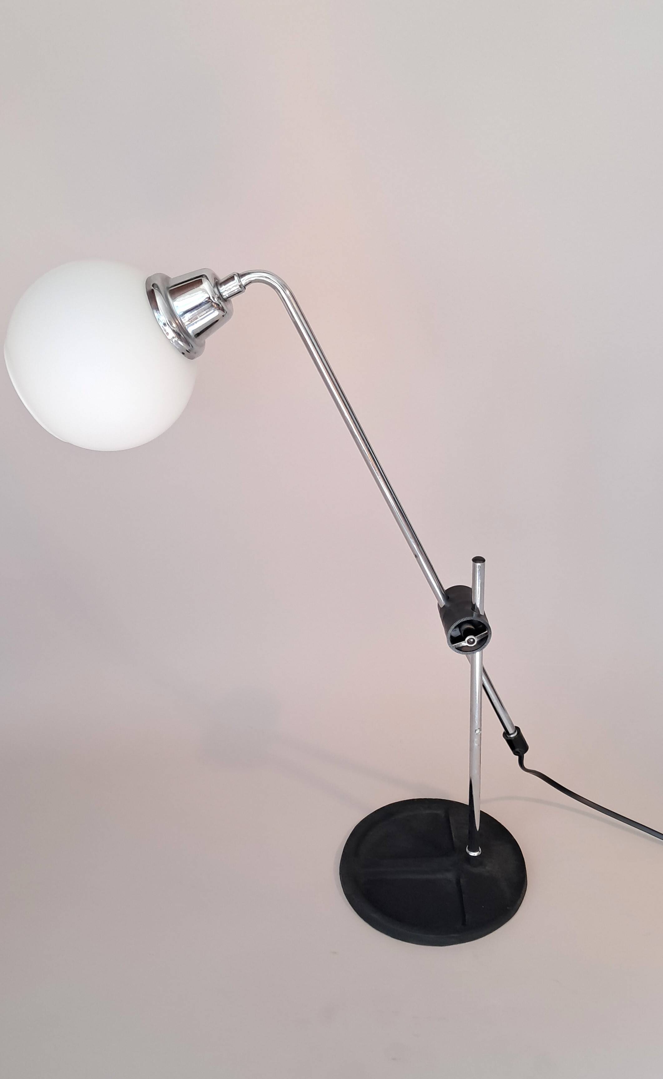 Chrome and white opaline pendulum lamp, 1970.