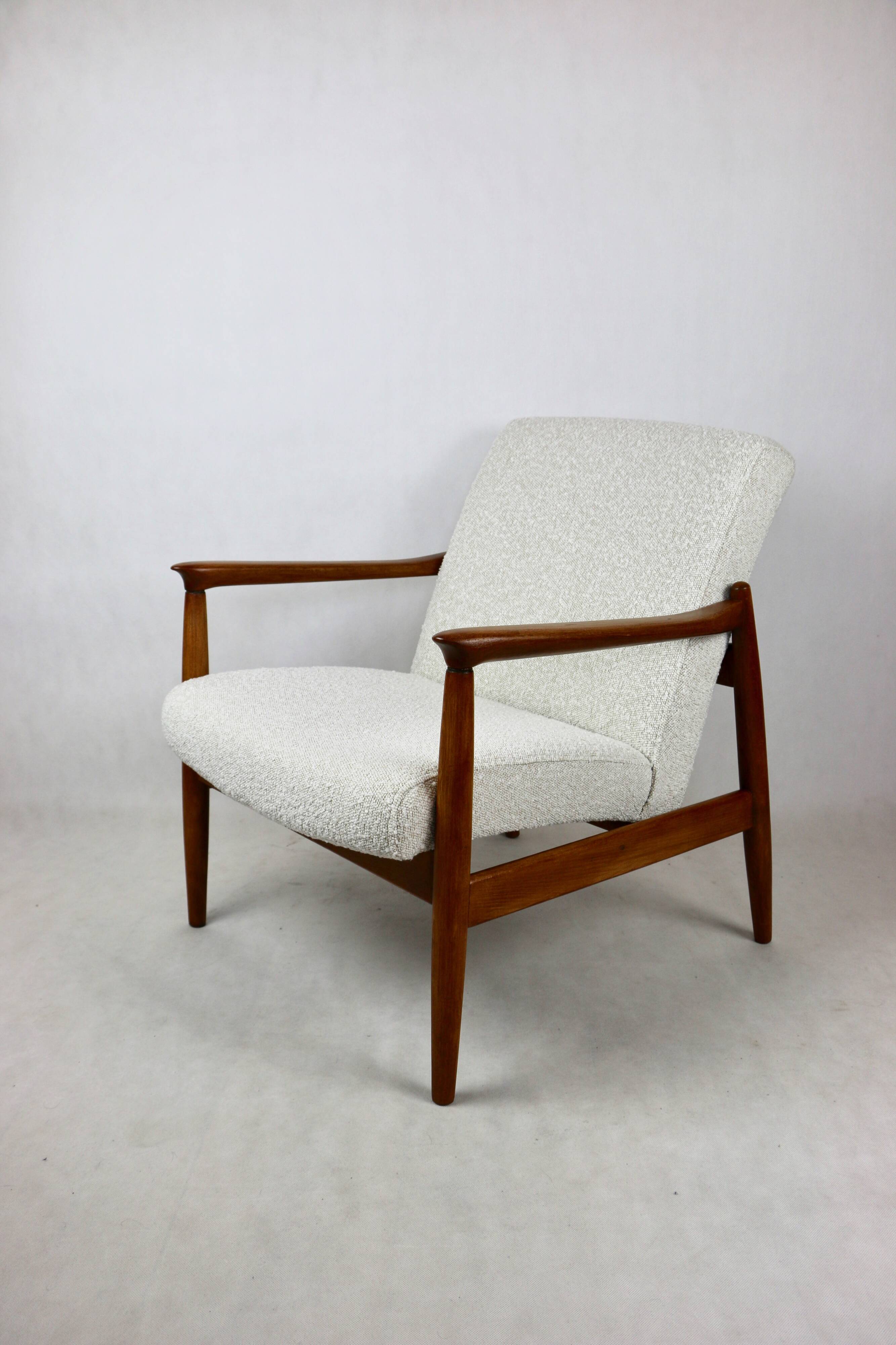 GFM-64 Brown Armchair in White Ivory Bouclé attributed to Edmund Homa, 1970s
