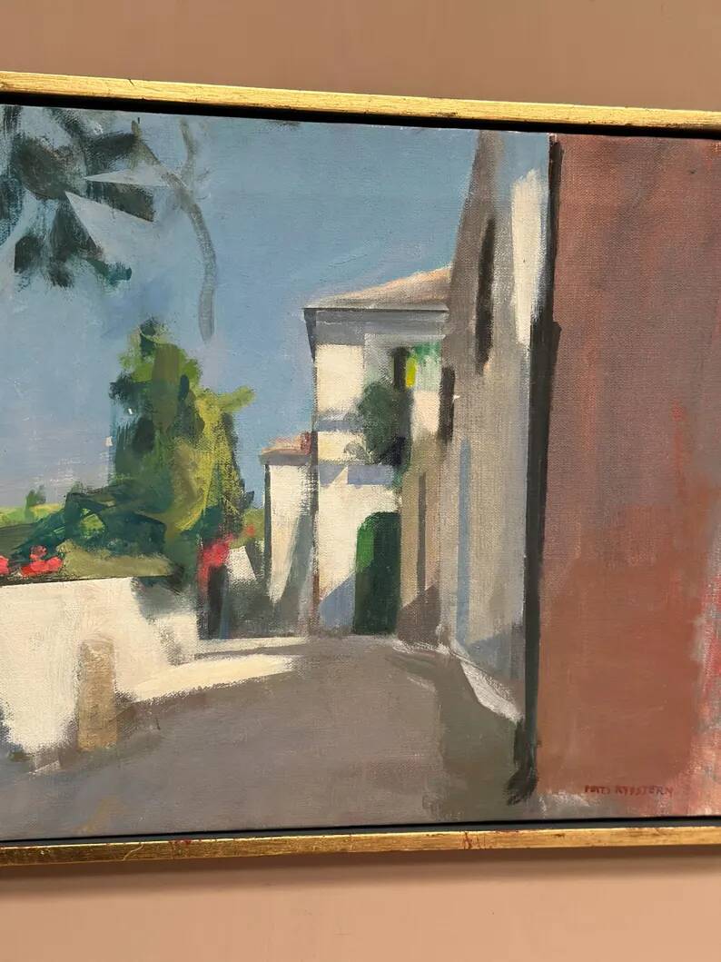 Original Swedish Oil on Canvas – “Town” by Mats Rydstern – Signed – Vintage & Framed – 37 × 49 cm (14.6" × 19.3")