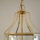 French Vintage 2 Light Hexagonal Gold Metal & Beveled Glass Hanging Light