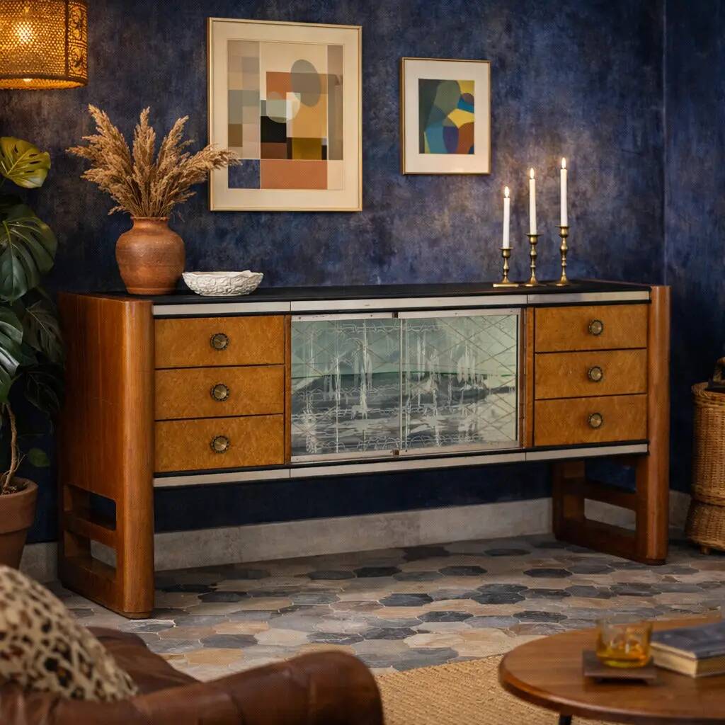 Buffet vintage Palazzi dell'Arte Cantù en noyer et laiton, Italie, années 1940